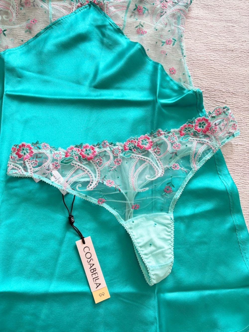 NWT! Cosabella Sanika Italian Turquoise Silk Chemise Size S with Panties Size M - Picture 5 of 16